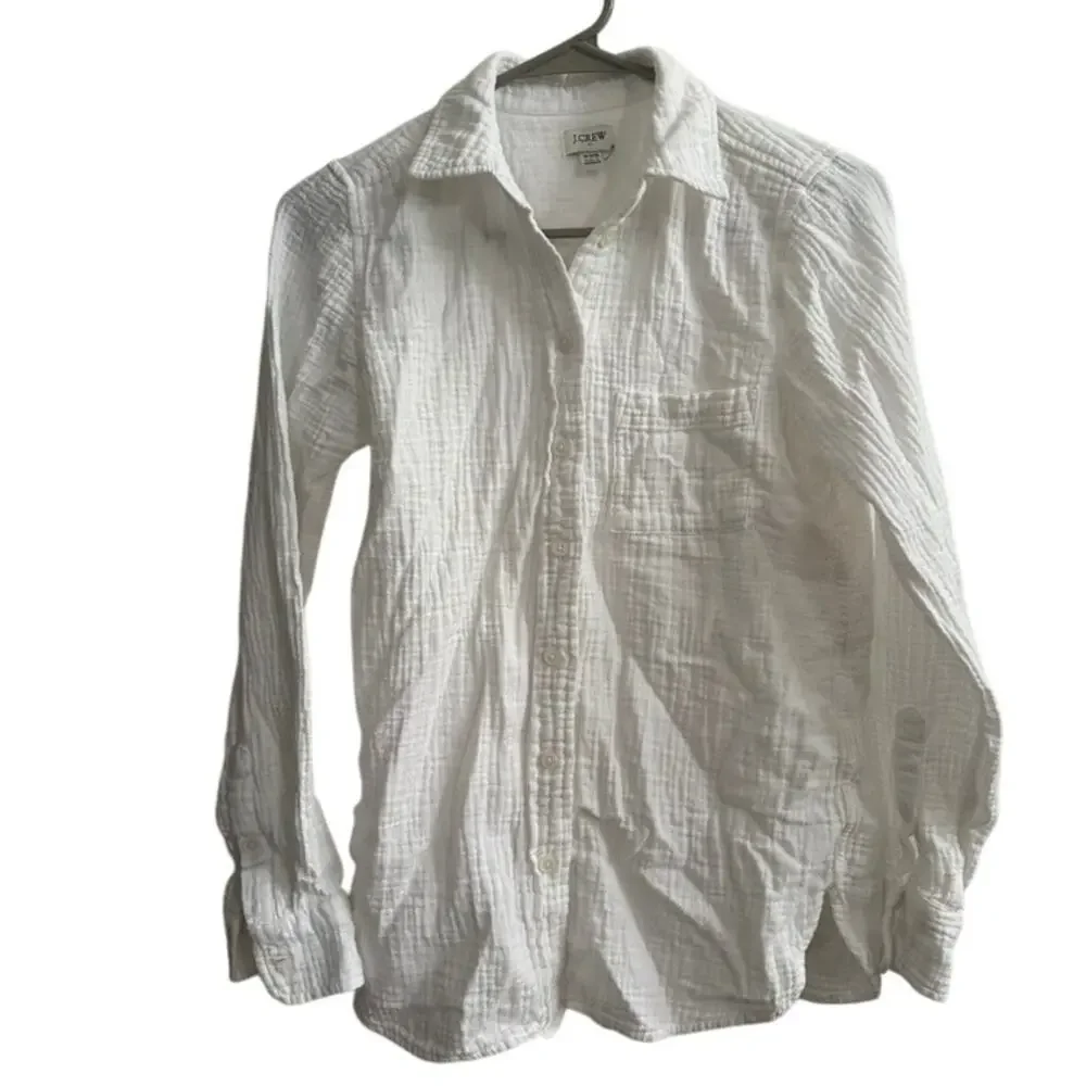 J. Crew White 100% Cotton Gauze Button Front‎ Shirt Womens Sz XXS IMPERFECT - Picture 8 of 9